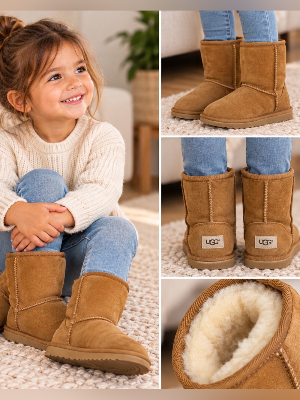 UGG Kids Classic Chestnut Suede Sheepskin Boots Size 12